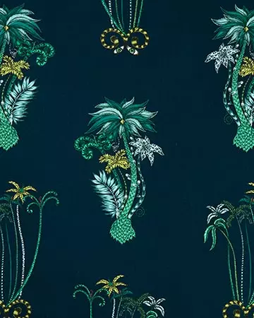 Clarke & Clarke Jungle Palms Navy Curtains