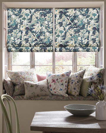 Clarke & Clarke Lilum Denim Ivory Roman Blinds